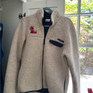 Ole Miss Columbia Cream Sherpa Jacket with Navy Details